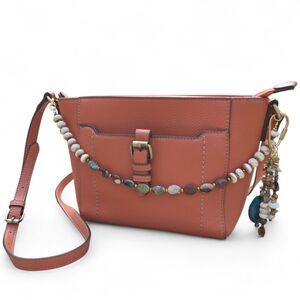 St. johns Bay Orange Crossbody Bag Purse With Beaded Chain & Zuni Key Chain